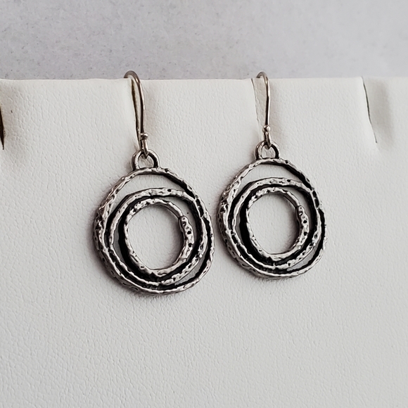 Megiddo Israel Oxidized Sterling Silver Drop Earrings Brutalist Abstract - Picture 3 of 11